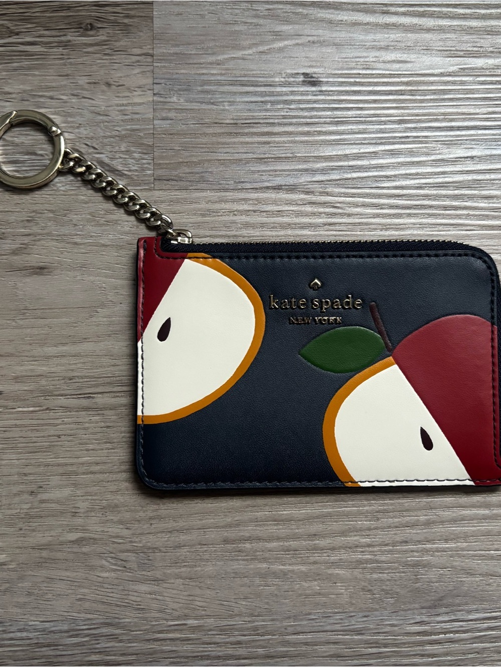 kate spade navy apple card case keychain